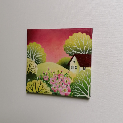 S růžovým keřem (15x15cm) — foto 3