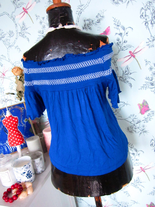 Top modrý, boho vyšívaný — foto 3