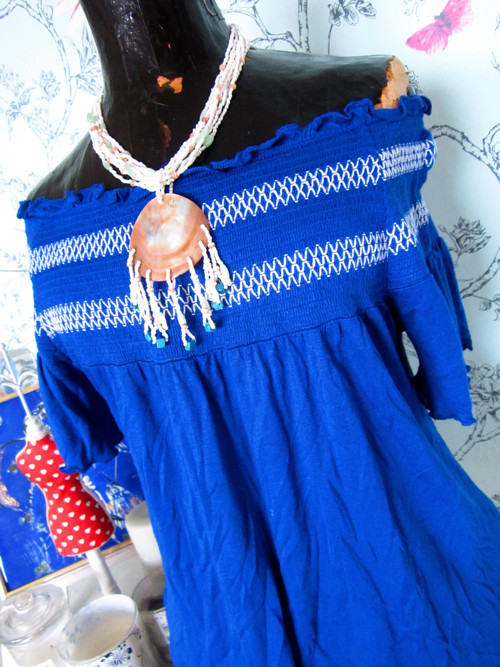 Top modrý, boho vyšívaný — foto 2