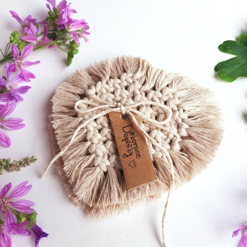 Prostírky macramé - srdíčko, béžová - sada 2ks — foto 3