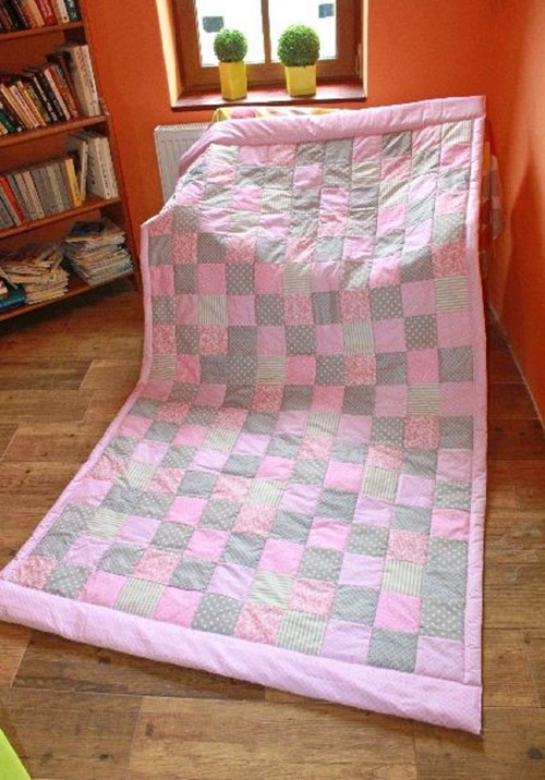 Růžovo šedý ..přehoz či přikrývka patchwork — foto 2