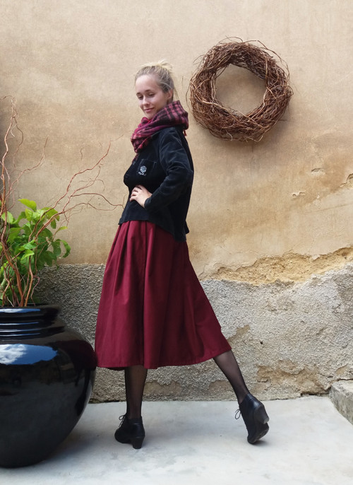 Manšestrová Sukně Bordó - Midi — foto 2