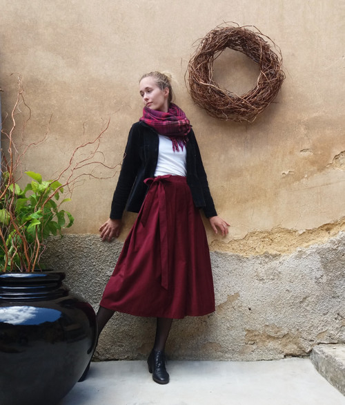 Manšestrová Sukně Bordó - Midi — foto 5
