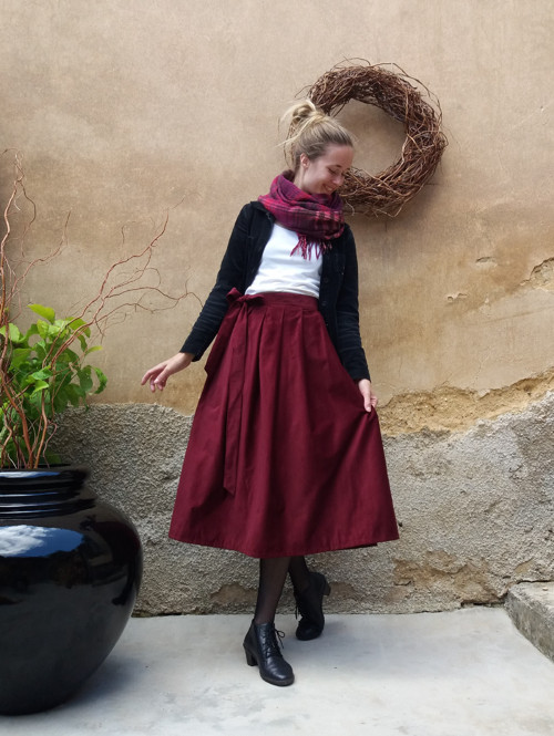 Manšestrová Sukně Bordó - Midi — foto 3