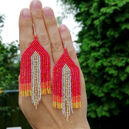 Tequila Sunrise Beaded Fringe Earrings — foto 2