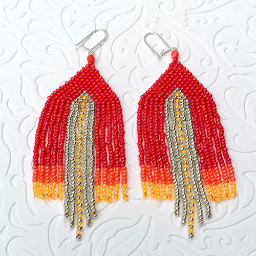 Tequila Sunrise Beaded Fringe Earrings — foto 4