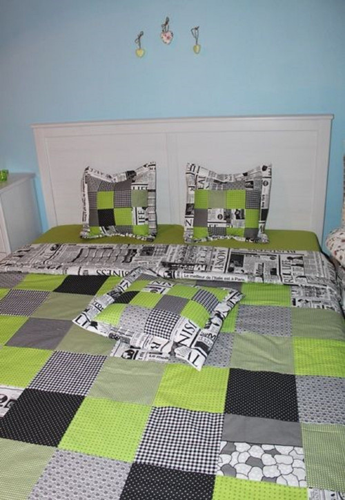 Zeleno šedý přehoz či přikrývka patchwork — foto 2