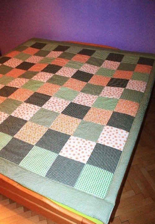 Olivový přehoz či přikrývka patchwork — foto 3