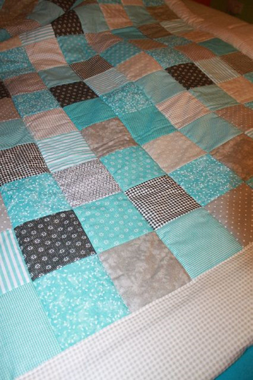 Přikrývka, přehoz tyrkysovo šedý patchwork — foto 3