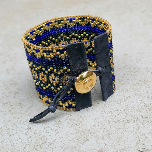 Night Sky Blue&Gold Cuff Beaded Bracelet — foto 3