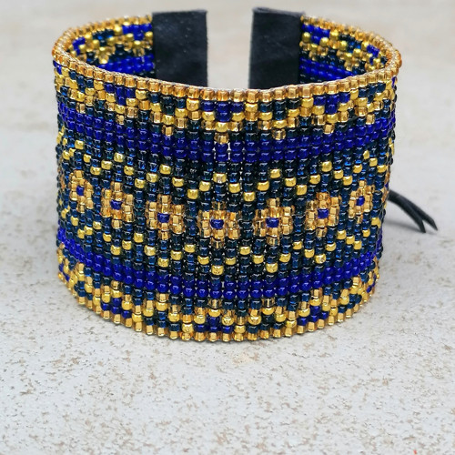 Night Sky Blue&Gold Cuff Beaded Bracelet — foto 2