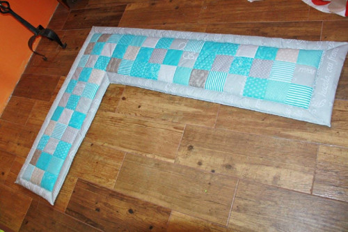 Sedák na lavici, modro šedý patchwork — foto 2