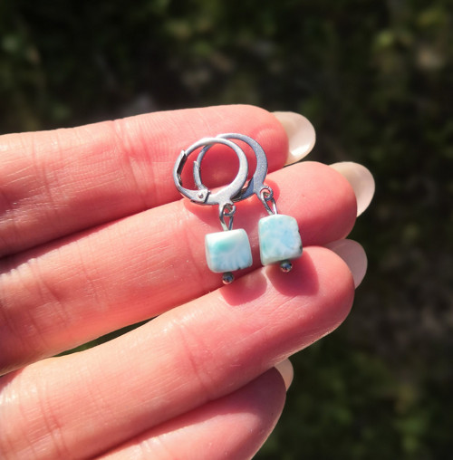 Přírodní larimar*kostičky*náušnice*ocel — foto 3