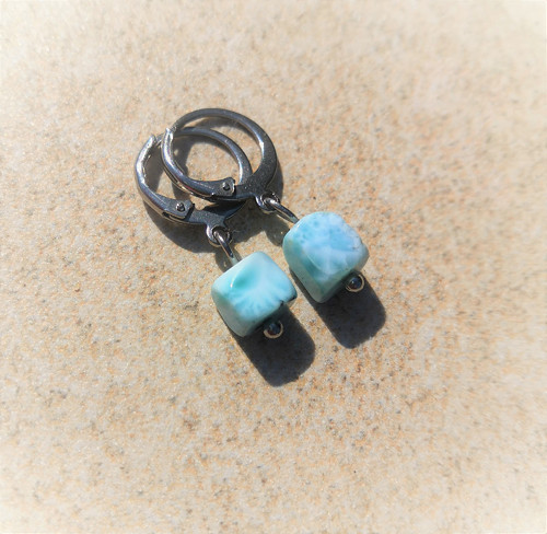 Přírodní larimar*kostičky*náušnice*ocel — foto 4