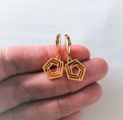 Ocelové náušnice*hexagon*zlaté — foto 4