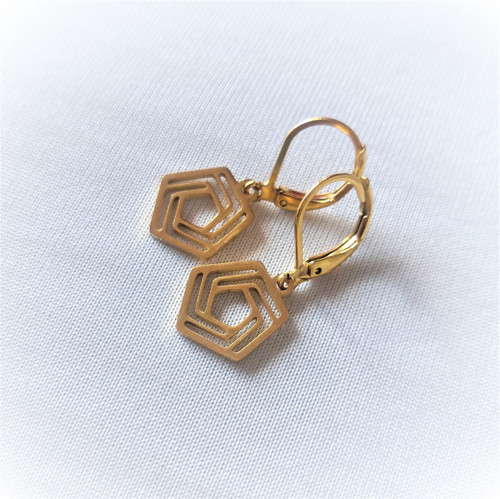 Ocelové náušnice*hexagon*zlaté — foto 5