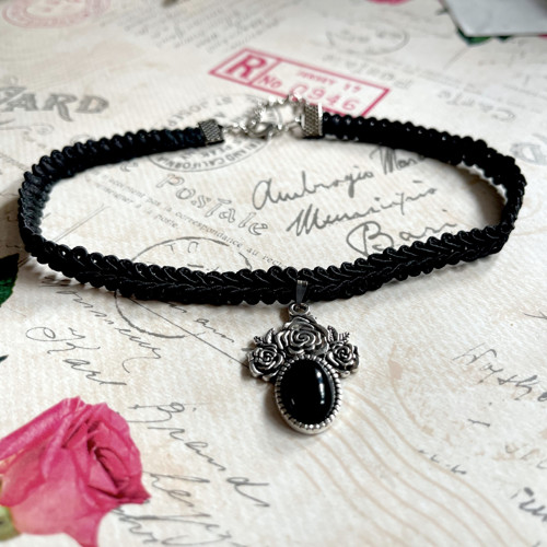 Náhrdelník - choker s obsidianem — foto 4