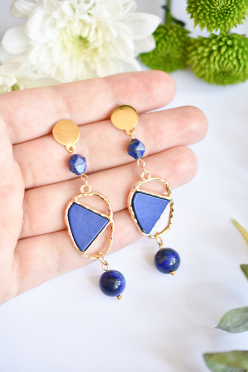 STATEMENT náušnice (nerez ocel • LAPIS LAZULI) — foto 3