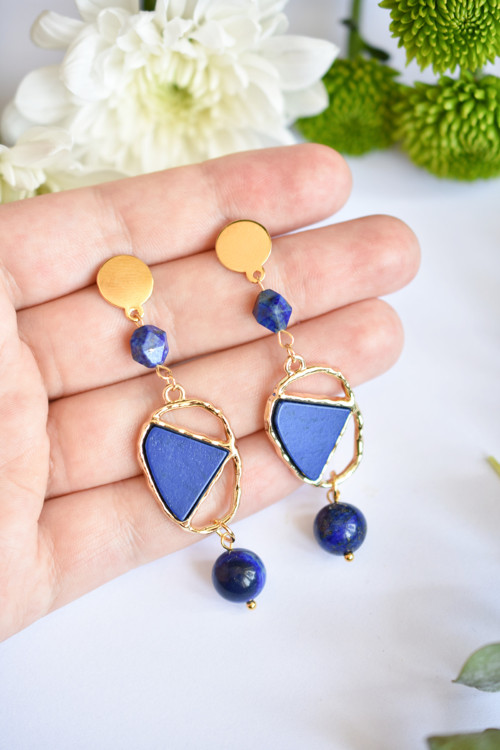 STATEMENT náušnice (nerez ocel • LAPIS LAZULI) — foto 4