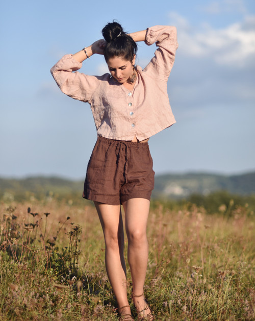 Lněný top Pudrový propínací — foto 5