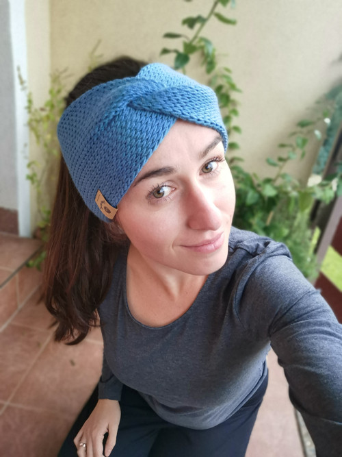 Twist merino čelenka - šedomodrá — foto 3