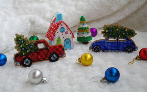 1pc modré auto s vánoční strom Seed Beaded Diy — foto 3