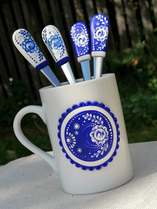 Lidový motiv - modrobílá - latté lžičky — foto 4