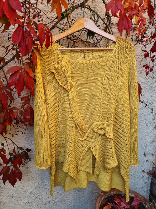 Boho svetr v hořčicové, oversized — foto 5