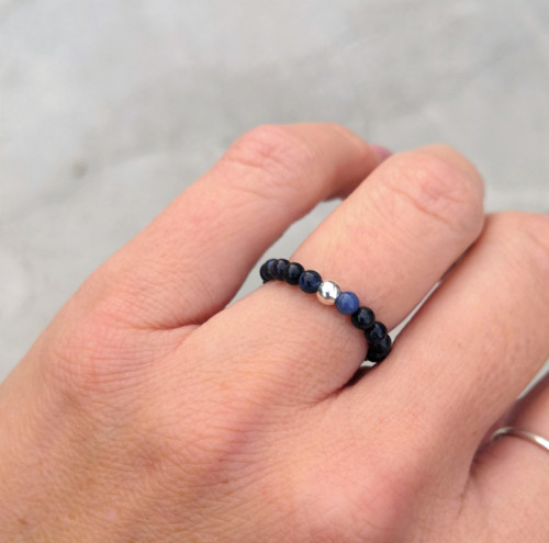 Přírodní dumortierit 0,3 cm*stříbro*prsten — foto 2