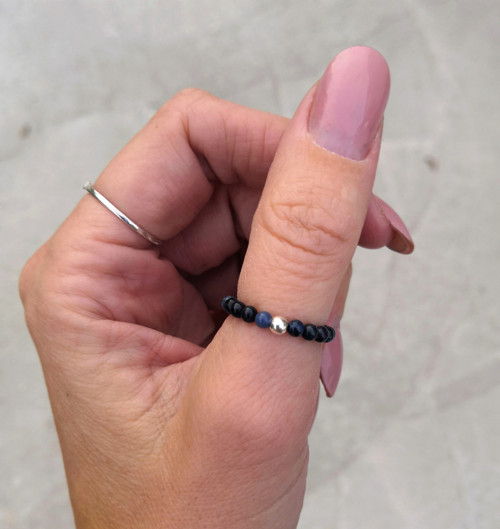 Přírodní dumortierit 0,3 cm*stříbro*prsten — foto 5