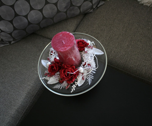 Skleněný svícen vínovobílý — foto 5
