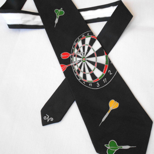 Černá hedvábná kravata s šipkami a terčem — foto 2