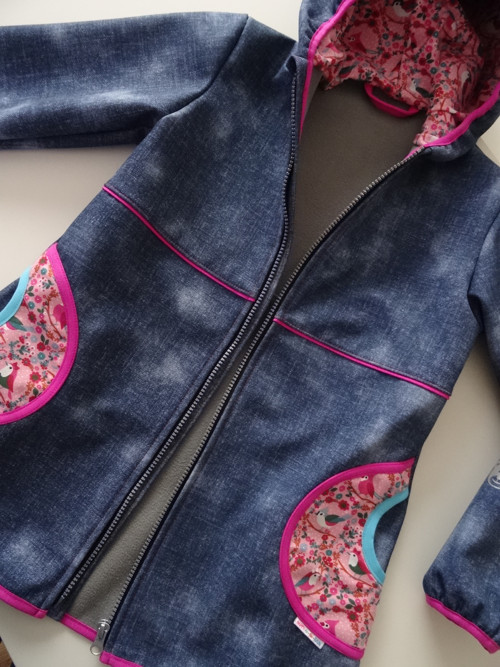 Softshellový kabátek s ptáčky - vzhled jeans — foto 5