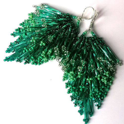Emerald Green Fringe Cascade Earrings — foto 4