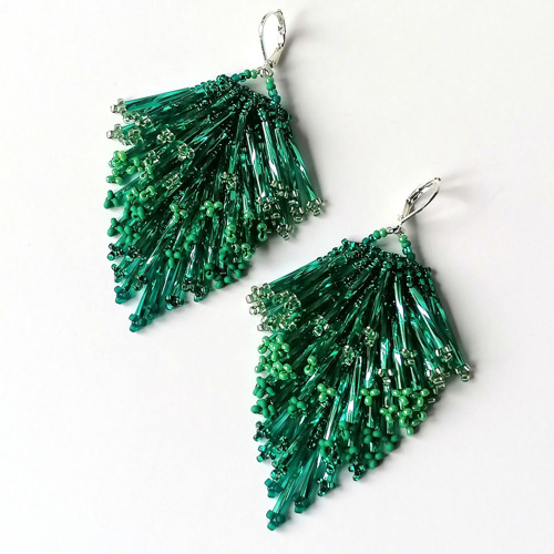 Emerald Green Fringe Cascade Earrings — foto 5