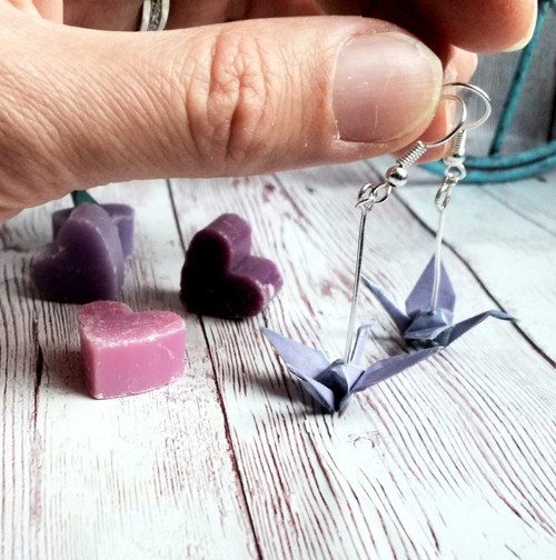 Náušnice origami ptáčci lila — foto 4