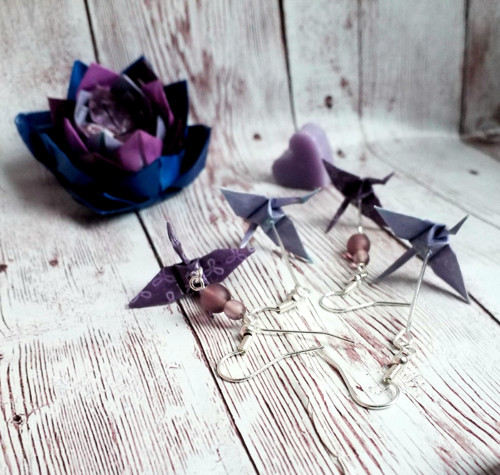 Náušnice origami ptáčci lila — foto 2