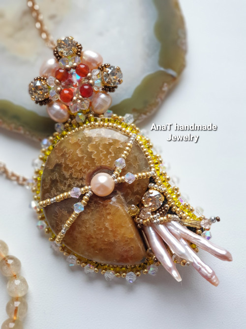 Přívěsek Amonit , perly — foto 2