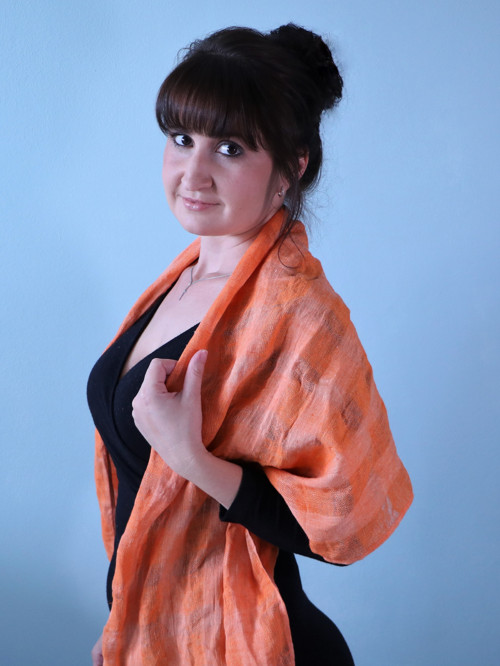 Ľanový šál ľahký oranžový — foto 3