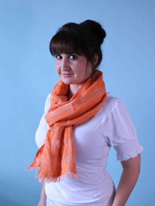 Ľanový šál ľahký oranžový — foto 2