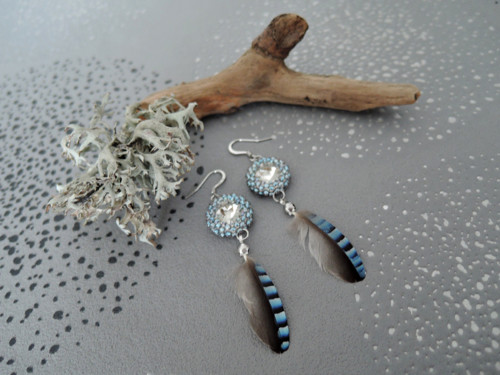 Náušnice "Jay" Champagne Swarovski Sojčí peří — foto 2