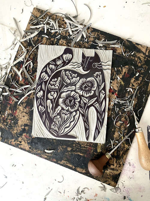 CAT / originální autorský linoryt A3 — foto 3