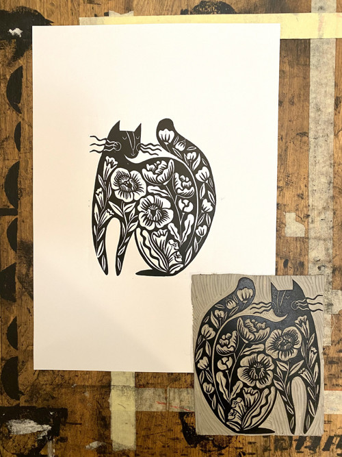 CAT / originální autorský linoryt A3 — foto 4