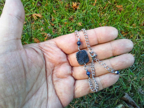 Ocelový náramek - lapis lazuli + obsidian — foto 2
