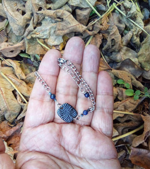 Ocelový náramek - lapis lazuli + obsidian — foto 3