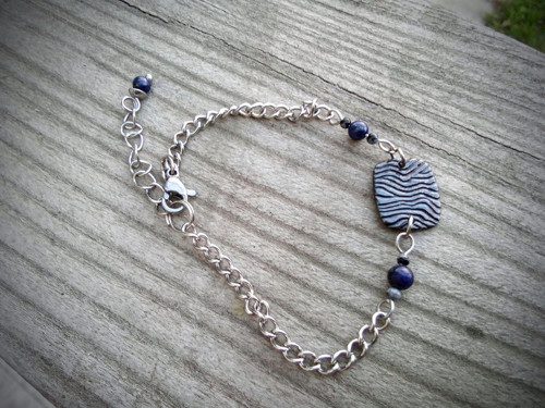 Ocelový náramek - lapis lazuli + obsidian — foto 4