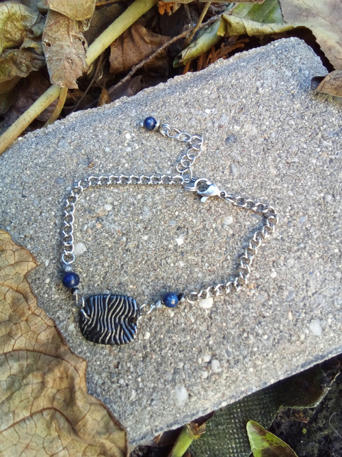 Ocelový náramek - lapis lazuli + obsidian — foto 5