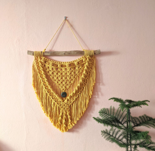Macramé Boho záves žltý s kameňom — foto 2