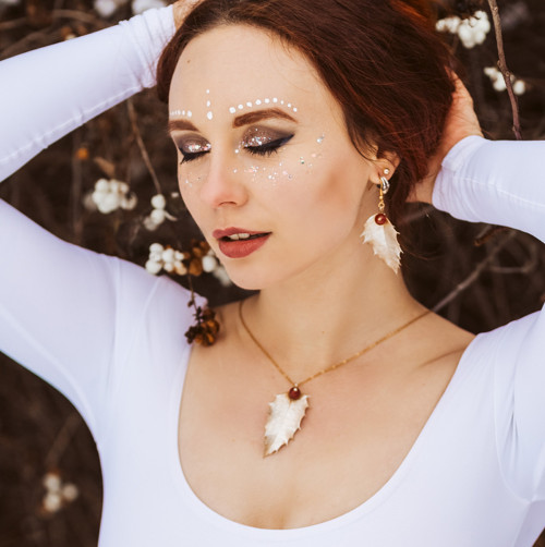 Postříbřená sada cesmína a karneol — foto 2