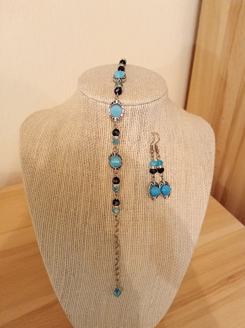 Skleněný náramek + náušnice - modrý. — foto 2